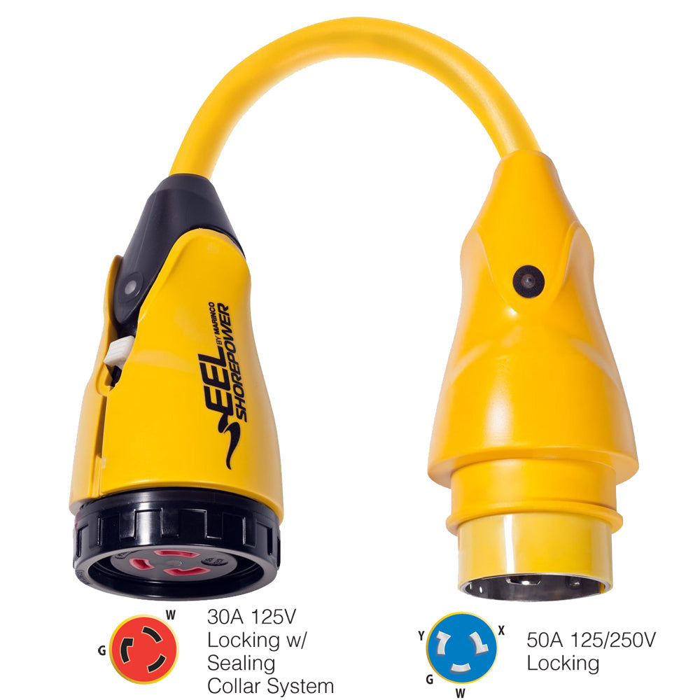 Marinco P504-30 EEL 30A-125V Female to 50A-125/250V Male Pigtail Adapter - Yellow OutdoorUp