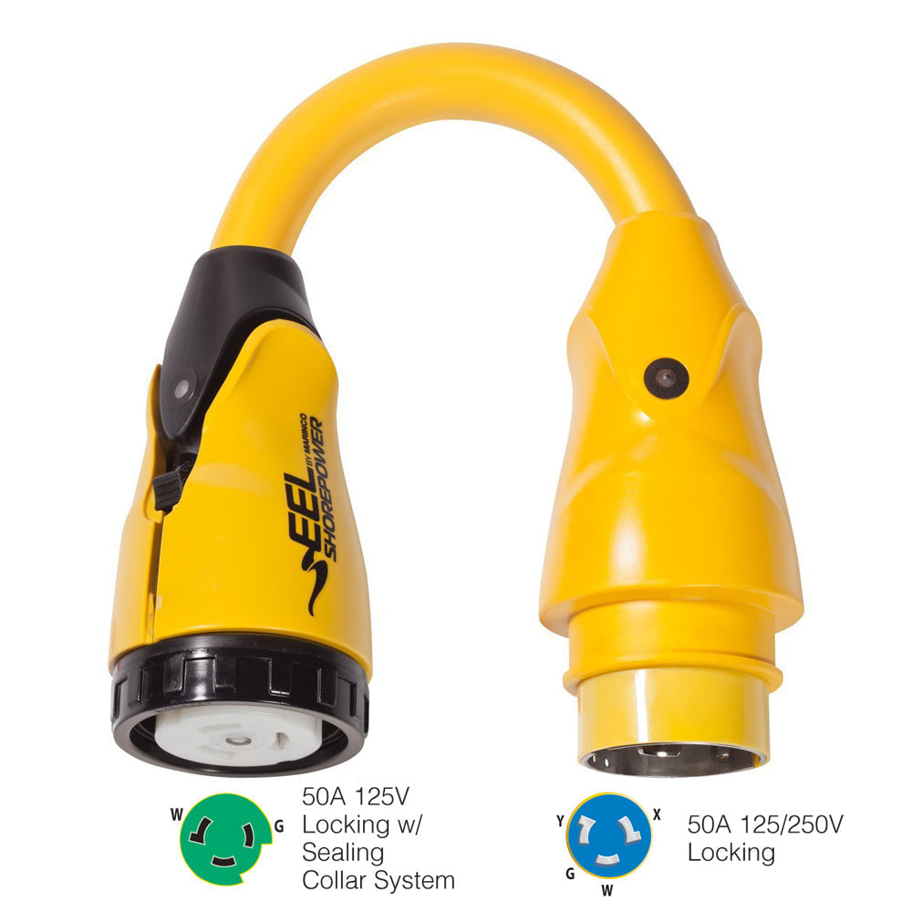 Marinco P504-503 EEL 50A-125V Female to 50A-125/250V Male Pigtail Adapter - Yellow OutdoorUp