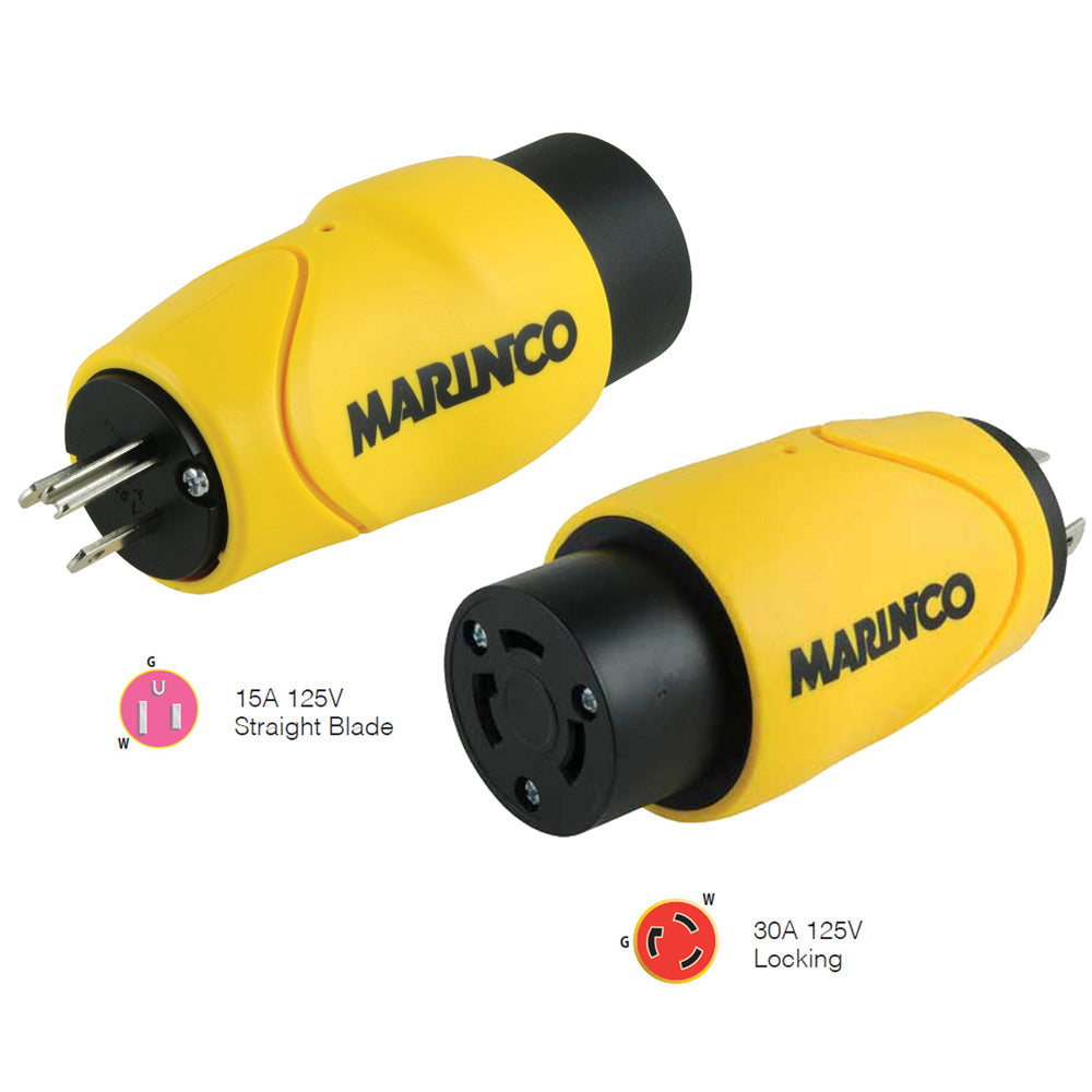 Marinco Straight Adapter 15Amp Straight Male to 30Amp Locking Female Connector OutdoorUp