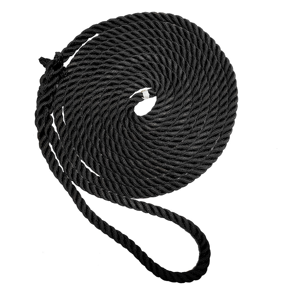 New England Ropes 1/2" Premium 3-Strand Dock Line - Black - 15 OutdoorUp