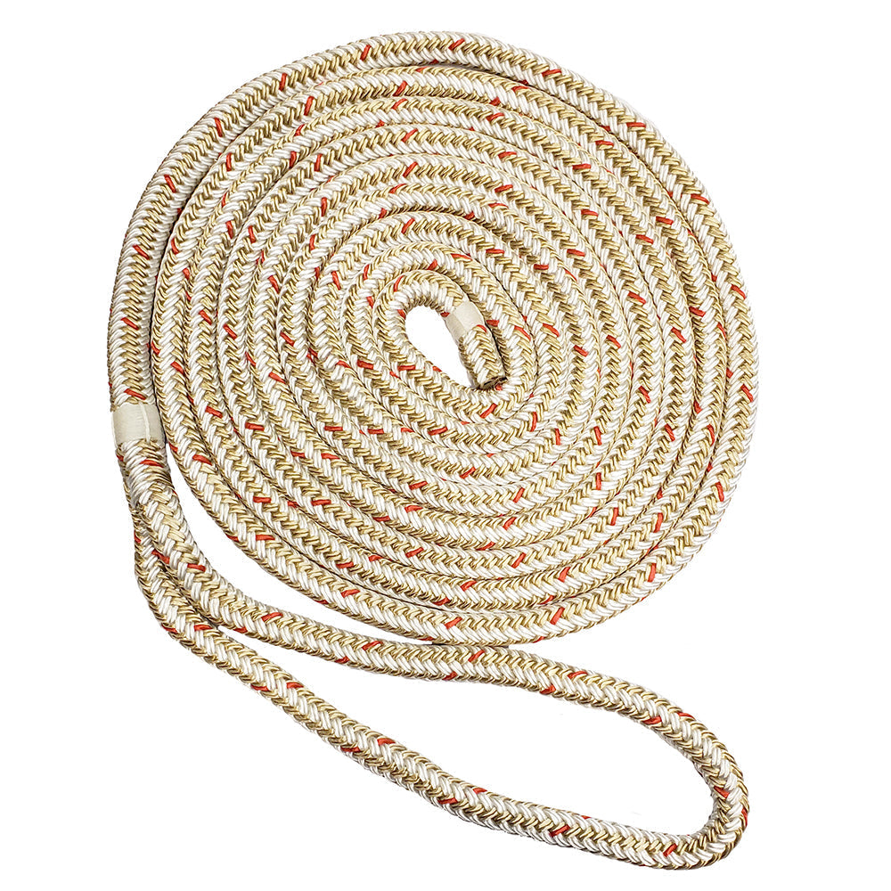 New England Ropes 3/8" Double Braid Dock Line - White/Gold w/Tracer - 15 OutdoorUp