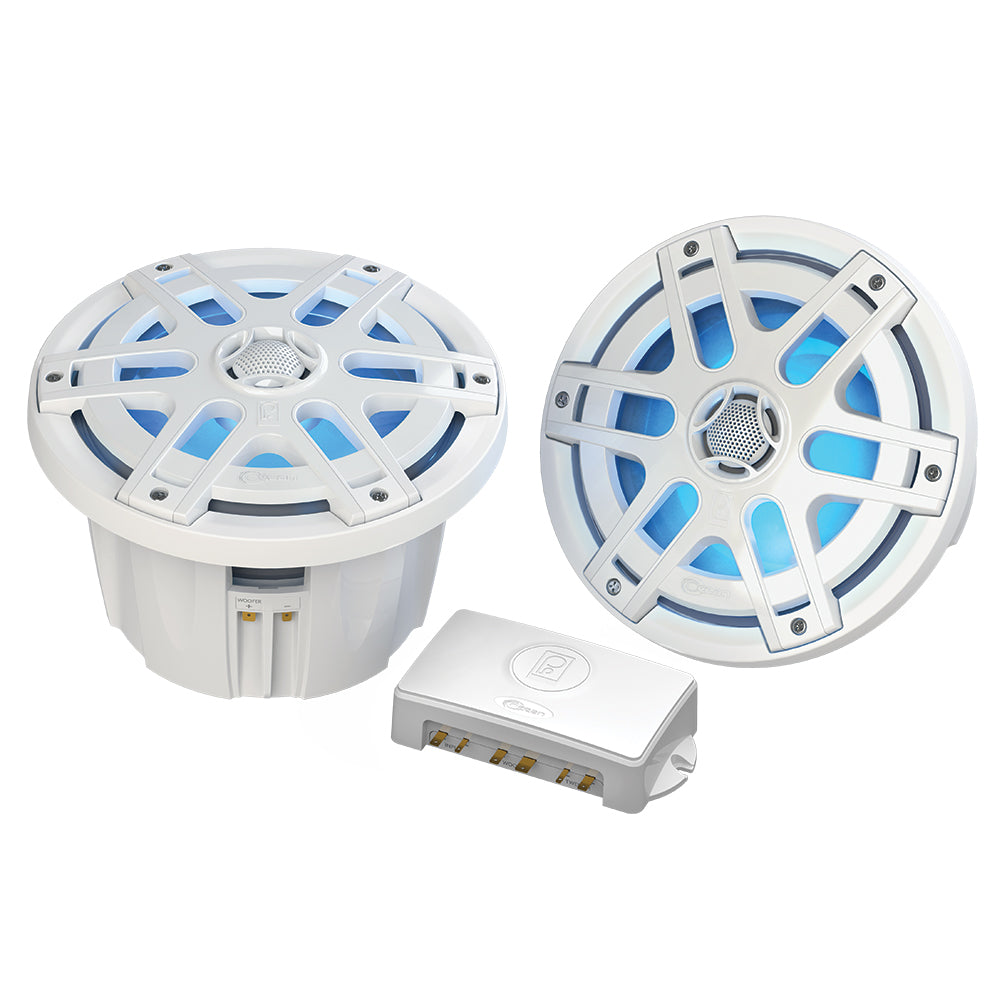 Poly-Planar MA-OC8 8" 500 Watt Waterproof Blue LED Speaker - White OutdoorUp