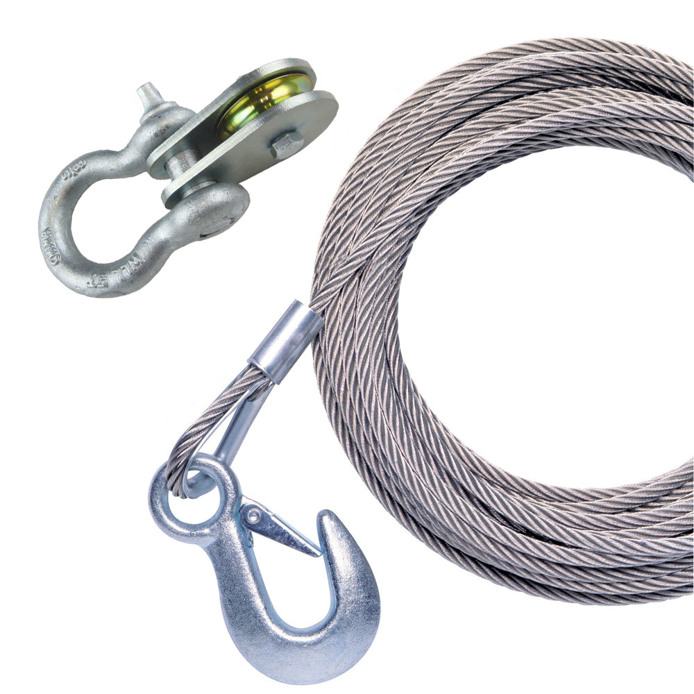 Powerwinch 25' x 7/32" Stainless Steel Universal Premium Replacement Galvanized Cable w/Pulley Block OutdoorUp
