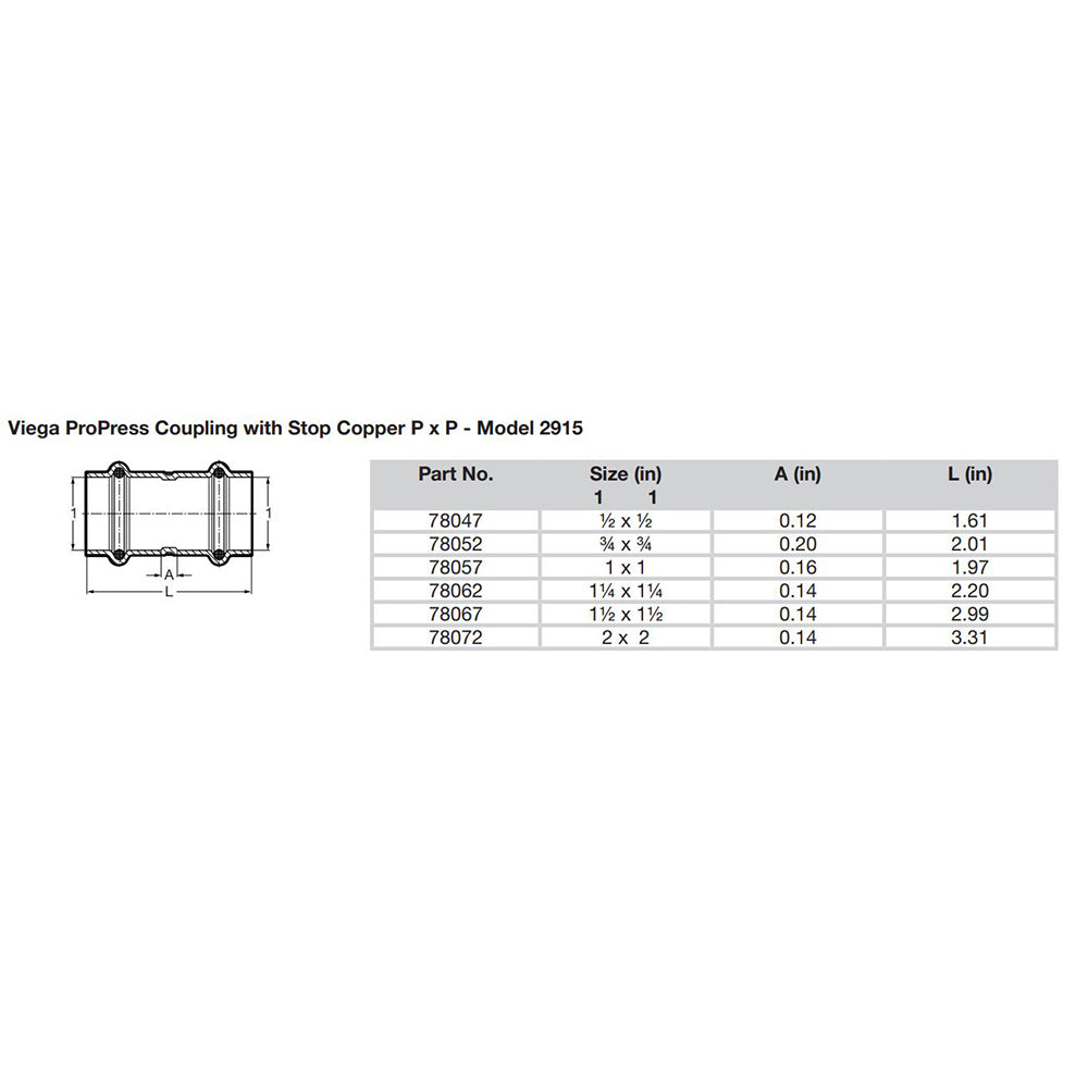 ProPress 1-1/2" Copper Coupling w/Stop - Double Press Connection - Smart Connect Technology OutdoorUp
