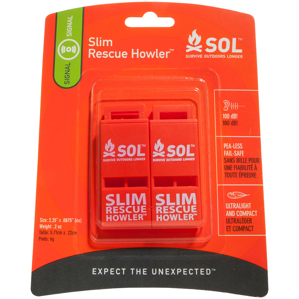 S.O.L. Survive Outdoors Longer Rescue Howler Whistle - 2 Pack OutdoorUp