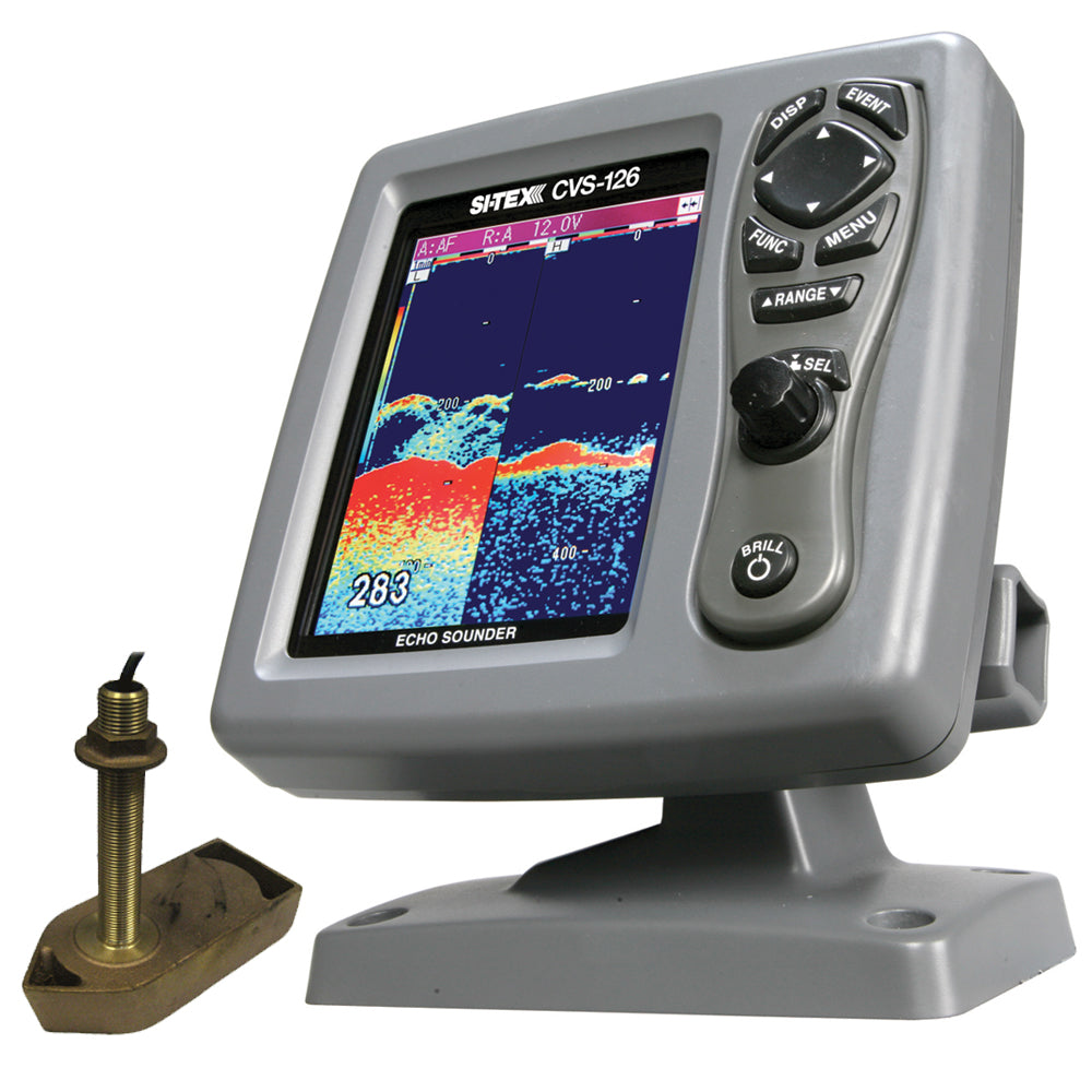 SI-TEX CVS-126 Dual Frequency Color Echo Sounder w/600kW Thru-Hull Tranducer 307/50/200T-CX OutdoorUp