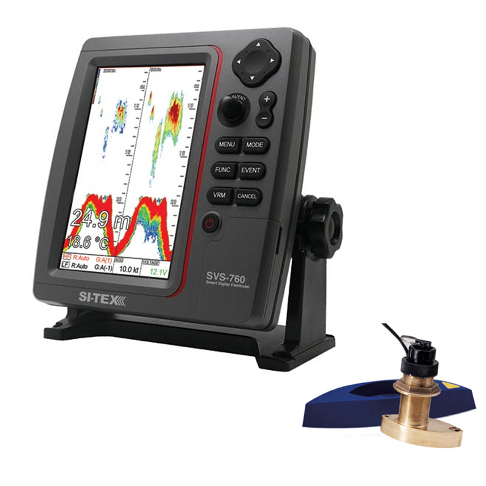 SI-TEX SVS-760 Dual Frequency Sounder 600W Kit w/Bronze Thru-Hull Speed & Temp Transducer OutdoorUp