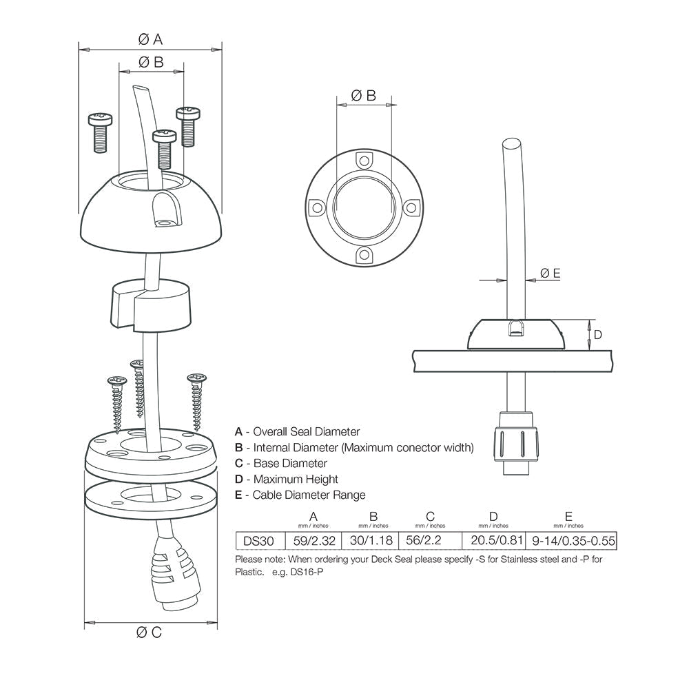 Scanstrut DS30-S Vertical Cable Seal - Stainless Steel OutdoorUp