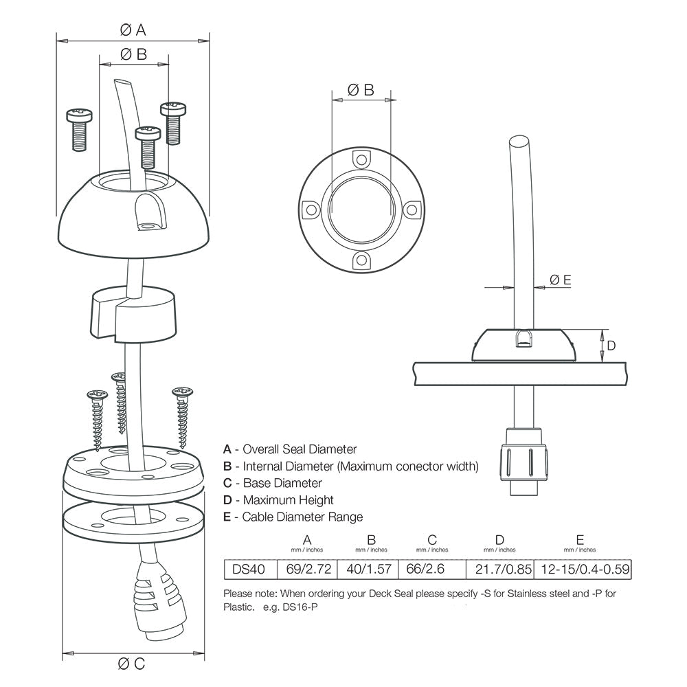 Scanstrut DS40-S Vertical Cable Seal - Stainless Steel OutdoorUp