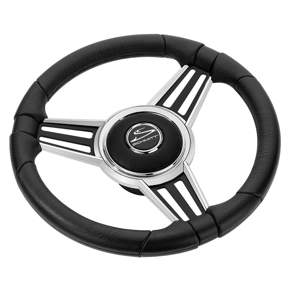 Schmitt Marine PU30 14" Wheel - Chrome Cap  Spoke Inserts - Black Spokes - 3/4" Tapered Shaft OutdoorUp