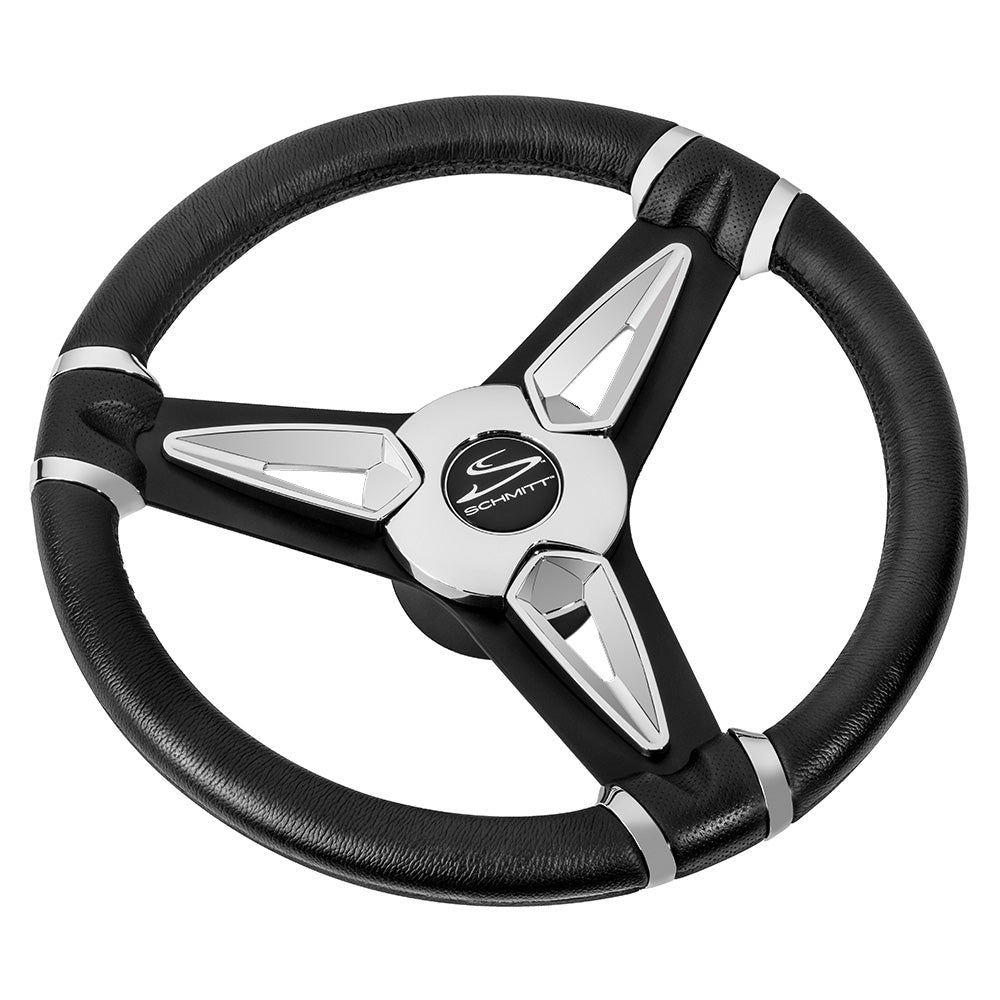 Schmitt Marine PU50 14" Wheel - Chrome Cap  Spoke Inserts - Black Spokes - 3/4" Tapered Shaft OutdoorUp