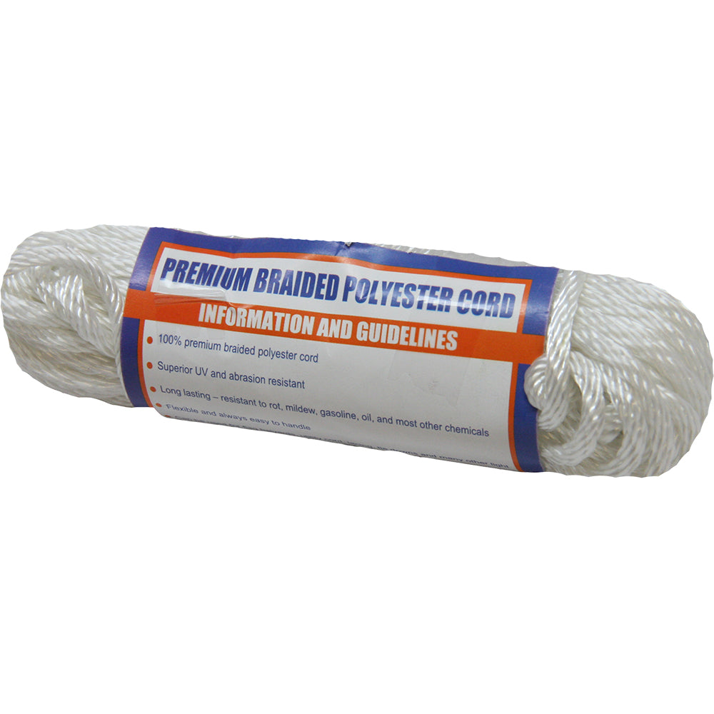 Sea-Dog Solid Braid Polyester Cord Hank - 5/32" x 50 - White OutdoorUp