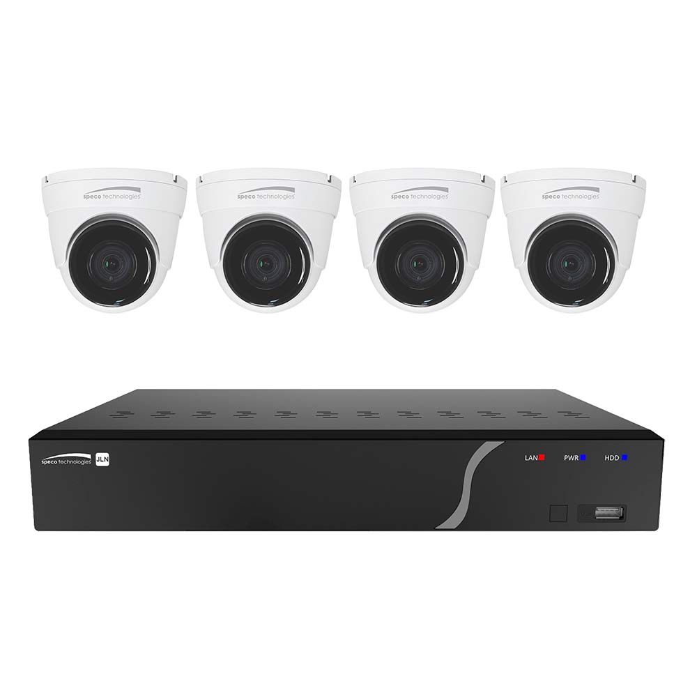 Speco 4 Channel NVR Kit w/4 Outdoor IR 5MP IP Cameras 2.8mm Fixed Lens, 1TB Kit NDAA OutdoorUp