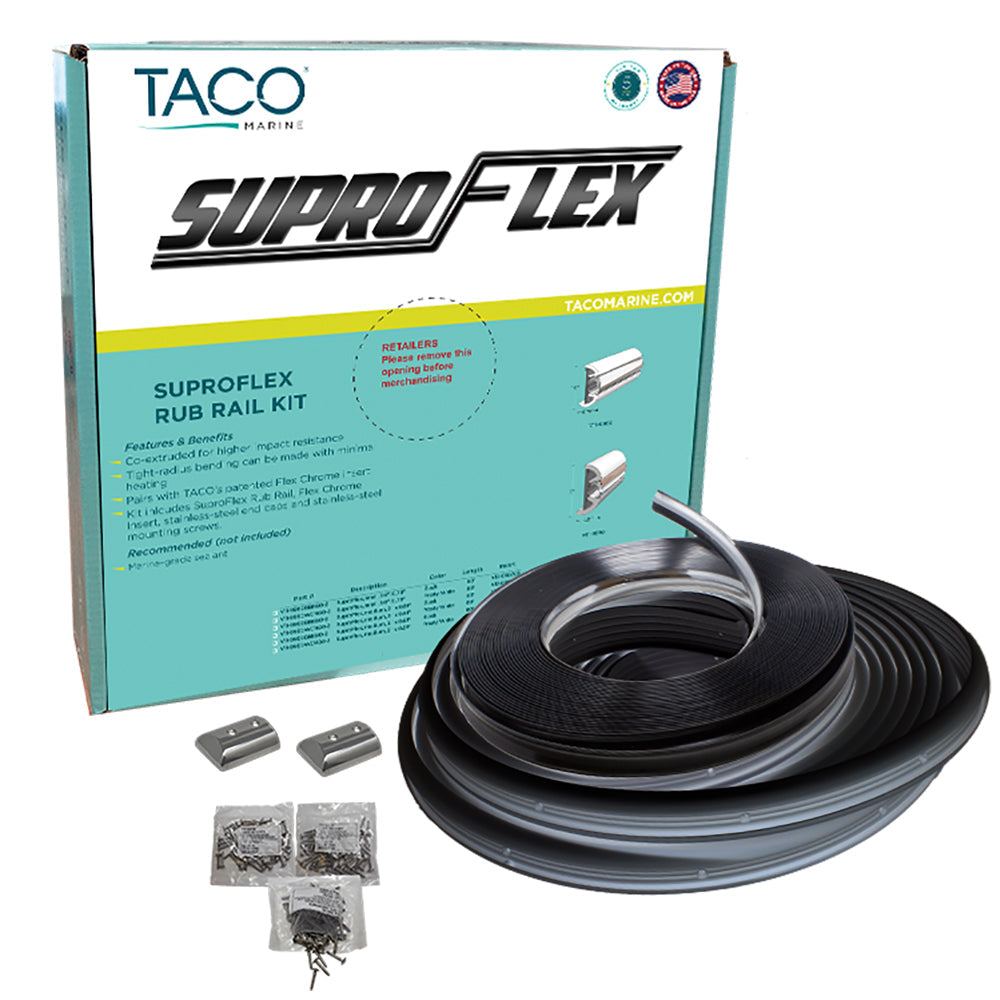 TACO SuproFlex Rub Rail Kit - Black w/Flex Chrome Insert - 1.6"H x .78"W x 60L OutdoorUp