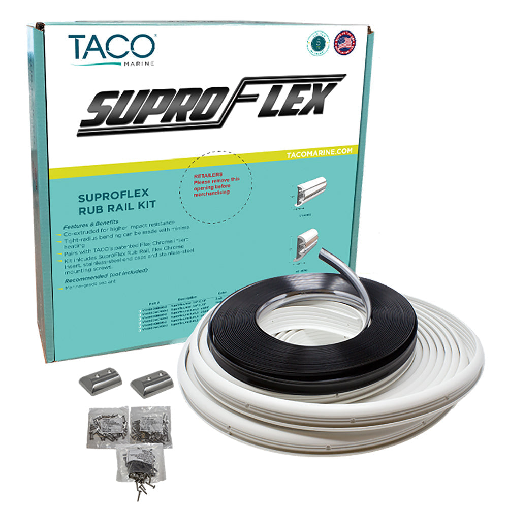 TACO SuproFlex Rub Rail Kit - White w/Flex Chrome Insert - 2"H x 31/32"W x 80L OutdoorUp