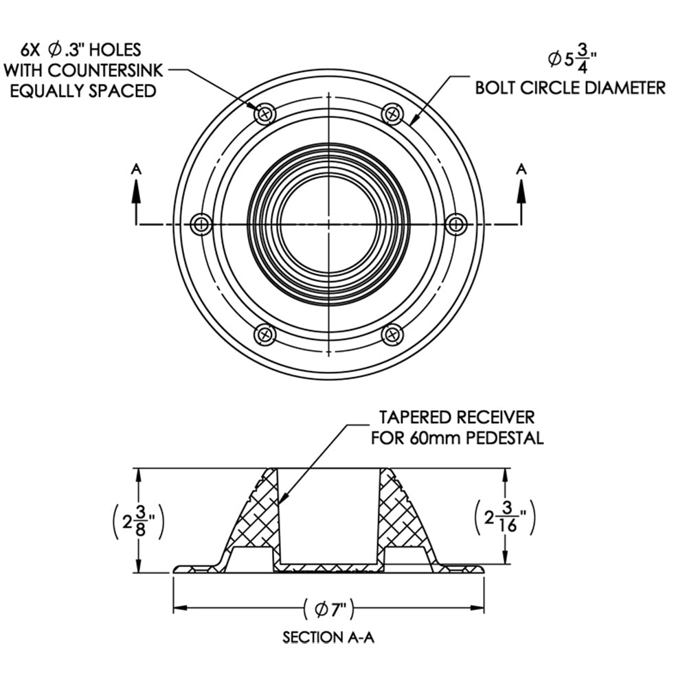 TACO Table Support - Surface Mount - Fits 2-3/8" Pedestals OutdoorUp