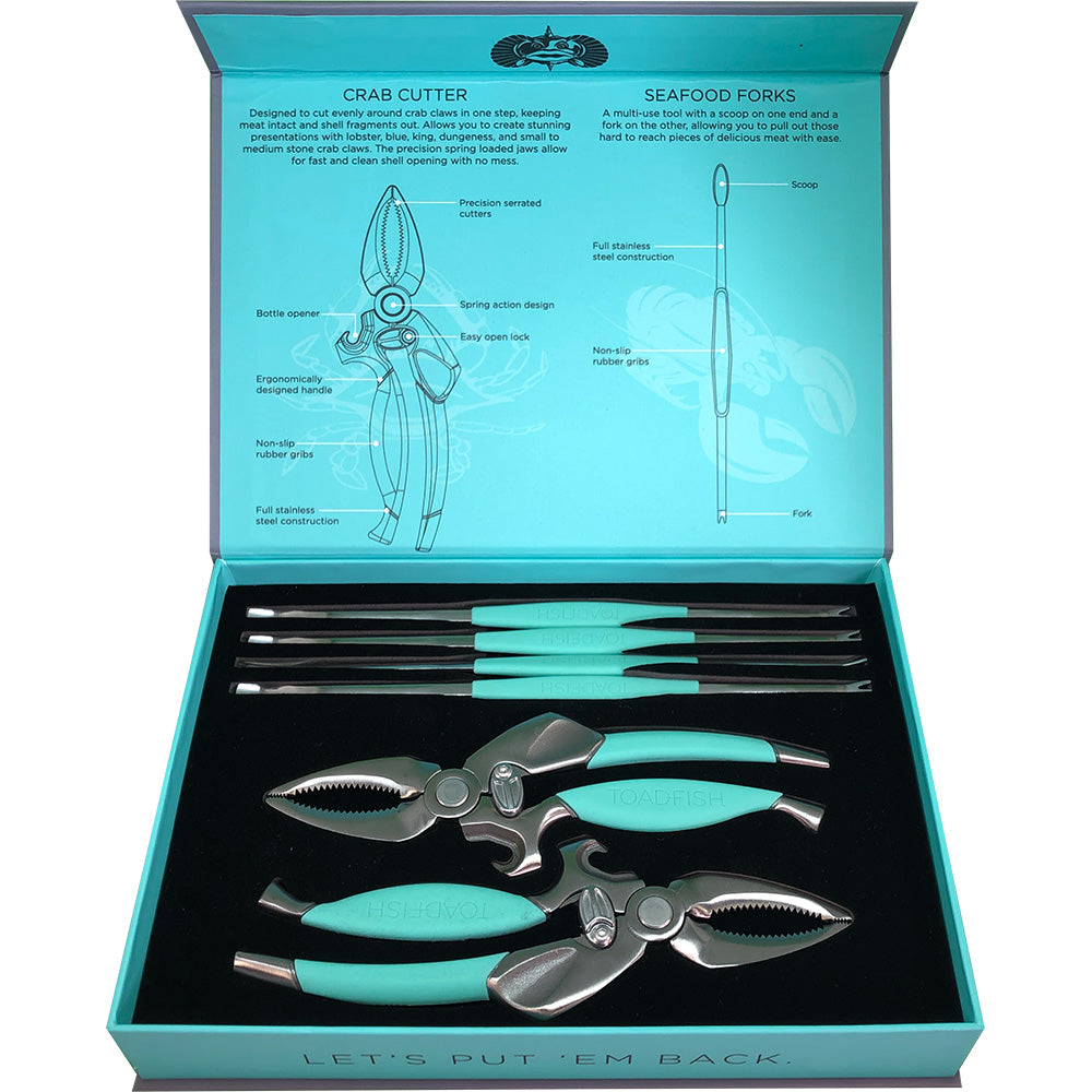 Toadfish Crab/Lobster Tool Set - 2 Shell Cutters  4 Seafood Forks OutdoorUp