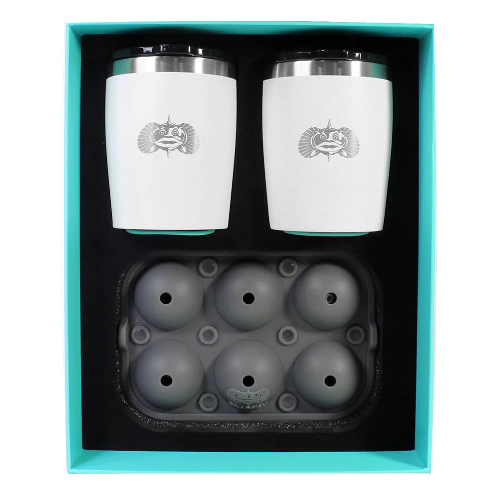 Toadfish Non-Tipping 10oz White Rocks Tumblers w/Ice Ball Tray - 2 Tumblers OutdoorUp