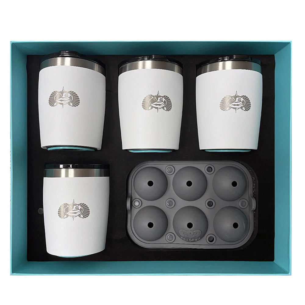 Toadfish Non-Tipping 10oz White Rocks Tumblers w/Ice Ball Tray - 4 Tumblers OutdoorUp