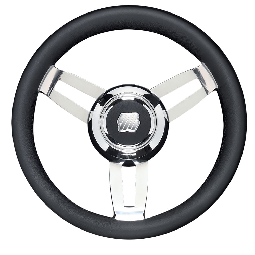 Uflex Morosini 13.8" Steering Wheel - Black Polyurethane w/Stainless Steel Spokes  Chrome Hub OutdoorUp