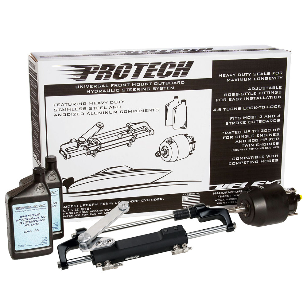 Uflex PROTECH 2.1 Front Mount OB Hydraulic System - Includes UP28 FM Helm Oil  UC128-TS/2 Cylinder - No Hoses OutdoorUp