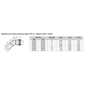 Viega MegaPress 1-1/2" 45 Stainless Steel 304 Elbow Street - Press Connection - Smart Connect Technology OutdoorUp