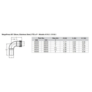 Viega MegaPress 1-1/2" 90 Stainless Steel 304 Elbow Street - Press Connection - Smart Connect Technology OutdoorUp