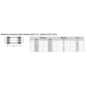 Viega MegaPress 1-1/2" Stainless Steel 304 Coupling w/o Stop - Double Press Connection - Smart Connect Technology OutdoorUp