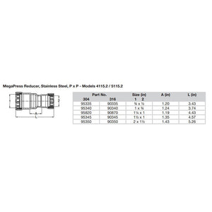 Viega MegaPress 1-1/2" x 1" Stainless Steel 304 Reducer - Double Press Connection - Smart Connect Technology OutdoorUp