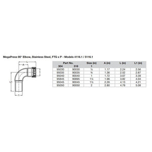 Viega MegaPress 3/4" 90 Stainless Steel 304 Elbow Street - Press Connection - Smart Connect Technology OutdoorUp