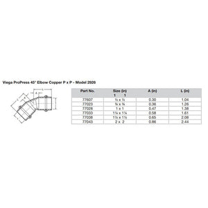 Viega ProPress 1-1/2" - 45 Copper Elbow - Double Press Connection - Smart Connect Technology OutdoorUp