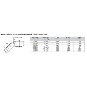 Viega ProPress 1-1/2" - 45 Copper Elbow - Street/Press Connection - Smart Connect Technology OutdoorUp