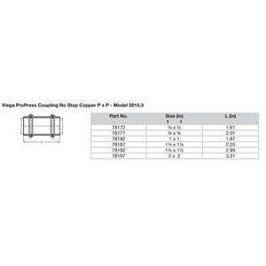 Viega ProPress 1-1/2" Copper Coupling w/o Stop - Double Press Connection - Smart Connect Technology OutdoorUp