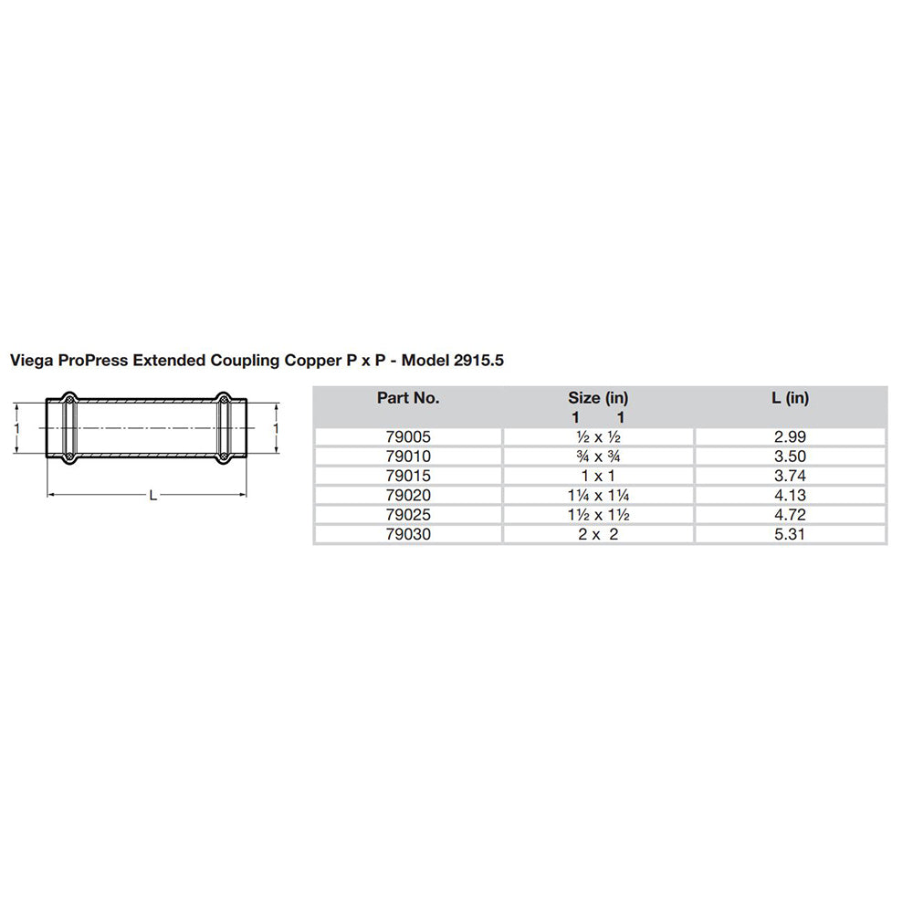 Viega ProPress 2" Extended Coupling w/o Stop - Double Press Connection - Smart Connect Technology OutdoorUp