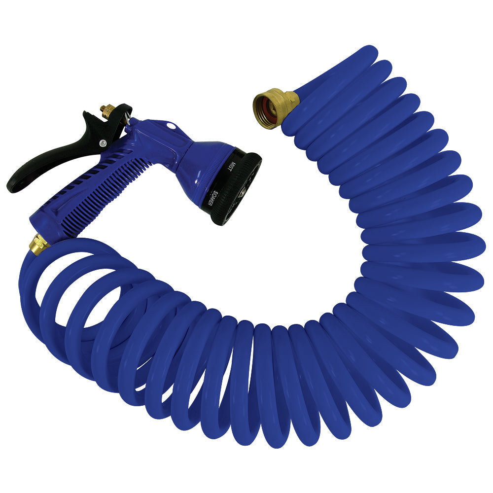 Whitecap 15 Blue Coiled Hose w/Adjustable Nozzle OutdoorUp