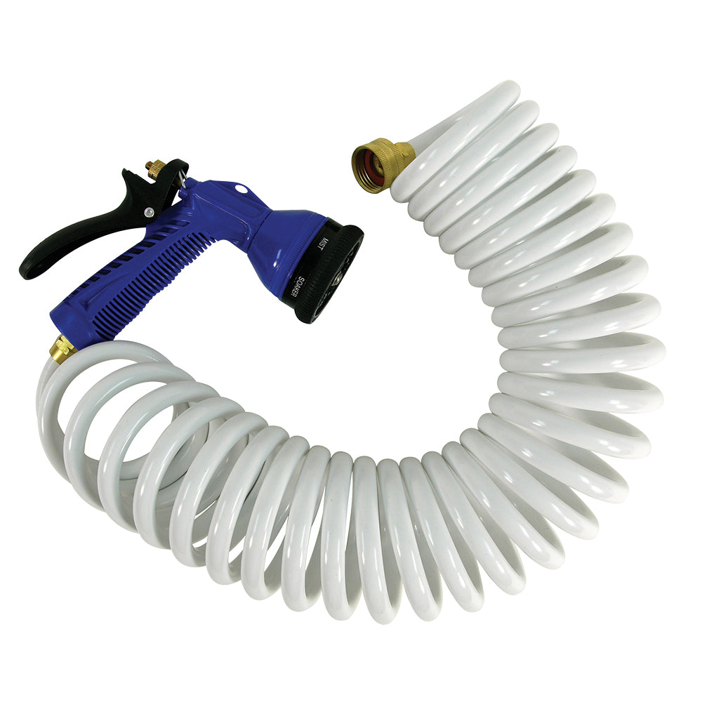 Whitecap 15 White Coiled Hose w/Adjustable Nozzle OutdoorUp