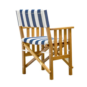 Whitecap Directors Chair II w/Navy  White Cushion - Teak OutdoorUp