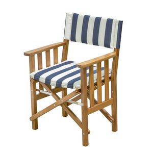 Whitecap Directors Chair II w/Navy  White Cushion - Teak OutdoorUp