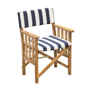 Whitecap Directors Chair II w/Navy  White Cushion - Teak OutdoorUp