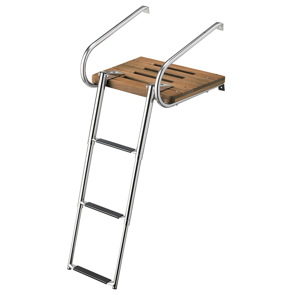 Whitecap Teak Swim Platform w/3-Step Telescoping Ladder f/Boats w/Inboard/Outboard Motors OutdoorUp