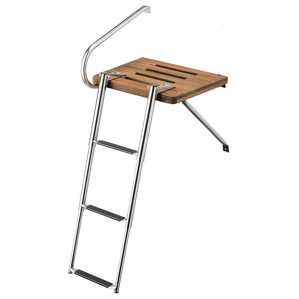 Whitecap Teak Swim Platform w/3-Step Telescoping Ladder f/Boats w/Outboard Motors OutdoorUp