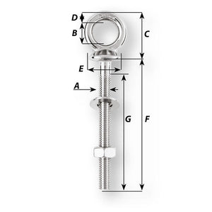 Wichard Eye Bolt - M10 x 150mm - Length 100mm OutdoorUp