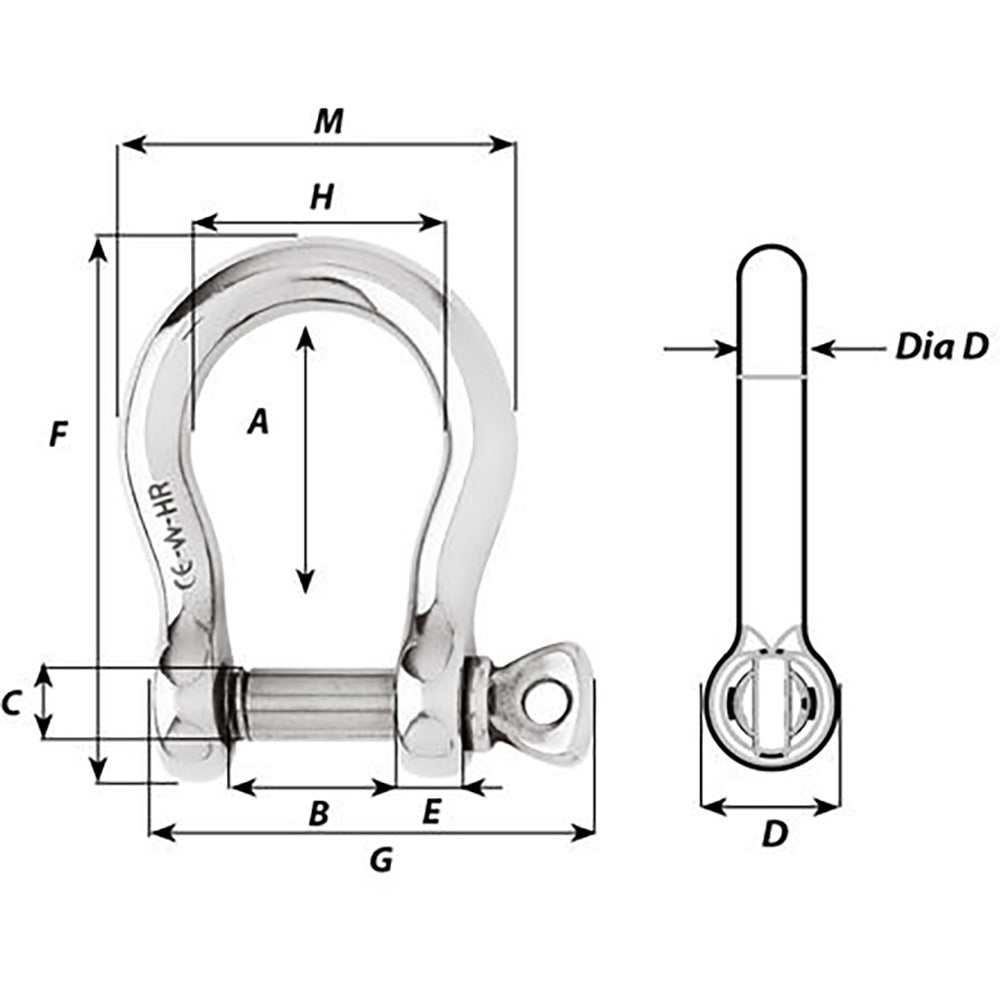 Wichard HR Bow Shackle - 8mm Pin Diameter OutdoorUp
